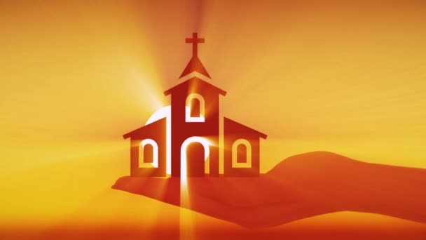 Kilise Modeli Elinde Elindeki Minyatür Bir Modelin Penceresinden Güneş Bulutlarla — Stok video