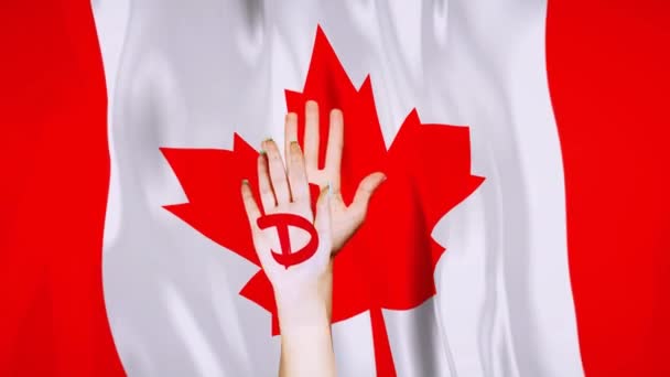 Kanada Land Flagganimerade Kanada Flagga Med Animerad Hand Med Text — Stockvideo