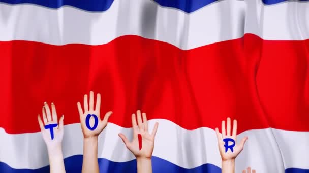 Costarica Country Flagated Costarica Bendera Dengan Tangan Animasi Dengan Tulisan — Stok Video
