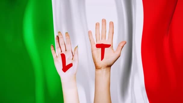 Ιταλία Χώρα Flaganimated Ιταλία Μια Σημαία Κινούμενο Χέρι Κείμενο Γραπτώς — Αρχείο Βίντεο