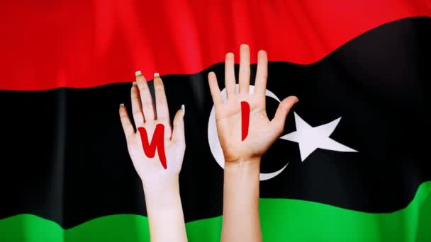 Лівійська Країна Flaganimated Лівія Прапор Анімованою Рукою Текстом Лівія — стокове відео