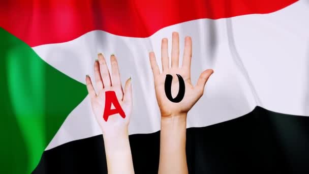 苏丹国旗苏丹国旗 手握动画 文字书写为苏丹 — 图库视频影像