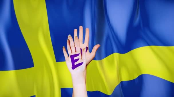 Sweden Country Flaganimated Sverige Flagga Med Animerad Hand Med Textskrivning — Stockvideo