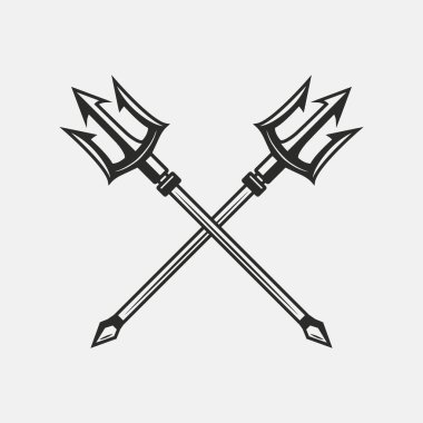 Klasik Trident ikonu. Çapraz Trident beyaz arka planda izole. Vektör illüstrasyonu