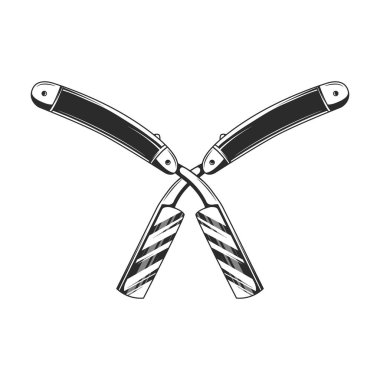 Düz Razor vintage simgesi beyaz arkaplanda izole edildi. Berber dükkanı ikonu, logo konsepti. Beyaz arka planda izole edilmiş düz jiletler. Vektör illüstrasyonu