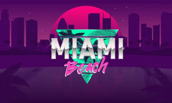Логотип Маямі Біч Ретро Фоновий Шаблон Захід Сонця Ретро Міфічним — стоковий вектор