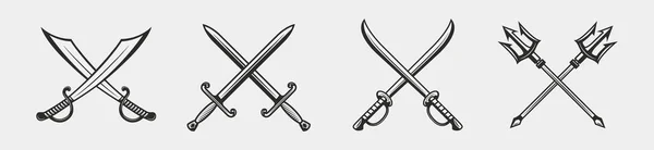 Miecze Zestaw Ikon Rocznika Blades Pirate Sabers Średniowieczne Miecze Rycerskie — Wektor stockowy
