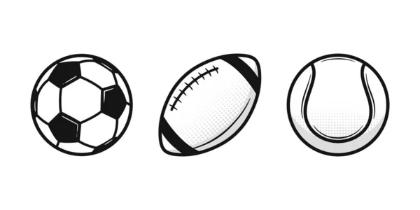 复古运动球设置 美式足球 体育图标孤立在白色背景 标志的设计元素 矢量说明 — 图库矢量图片