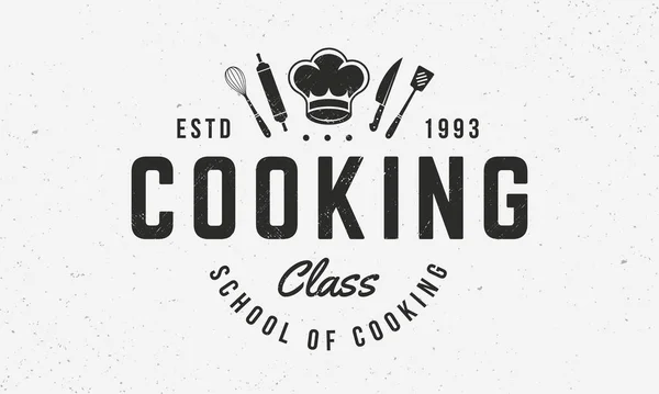 烹饪课的标志 烹调标志与厨师帽 威士忌和滚动销 流行的海报设计 矢量说明 — 图库矢量图片