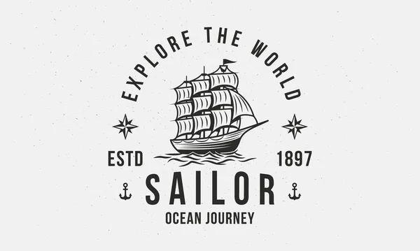 Sailor Logo Poster Vector Template Old Ship Marine Logo Concept — Stock Vector