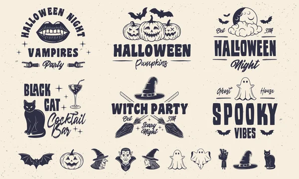 Zabytkowe Szablony Logo Elementów Projektowych Halloween Design Halloween Straszne Zabawne — Wektor stockowy