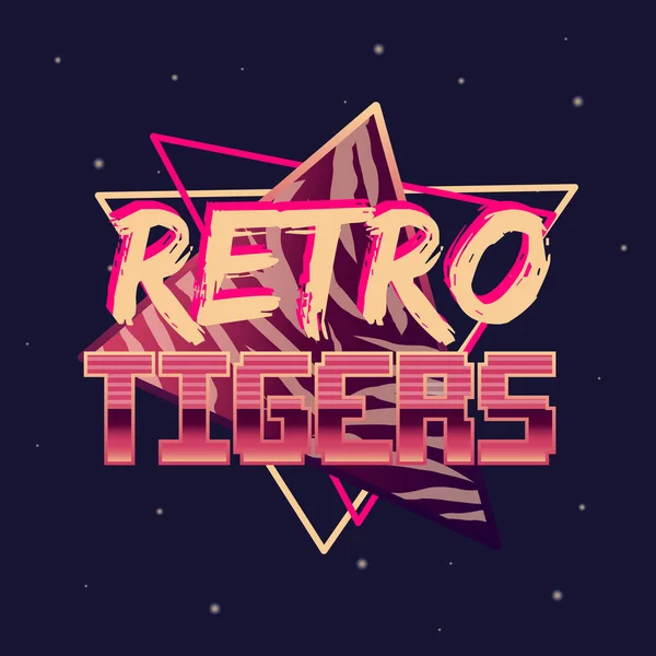Retro 80S Logo Label Badge Tijgers Patroon Retro Tijgers Vector — Stockvector
