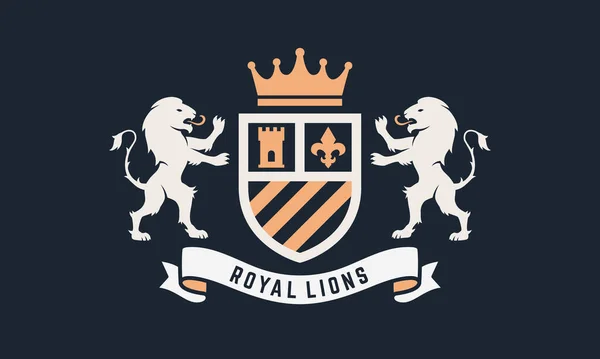 Real Modelo Logotipo Heráldico Emblema Luxo Vintage Com Leões Monograma — Vetor de Stock
