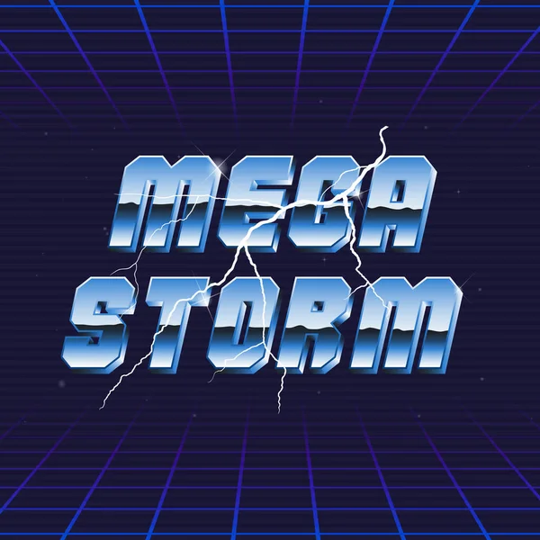 Mega Storm Retro Neon Logosu Lerin Logo Tasarımında Yıldırım Var Stok Illüstrasyon