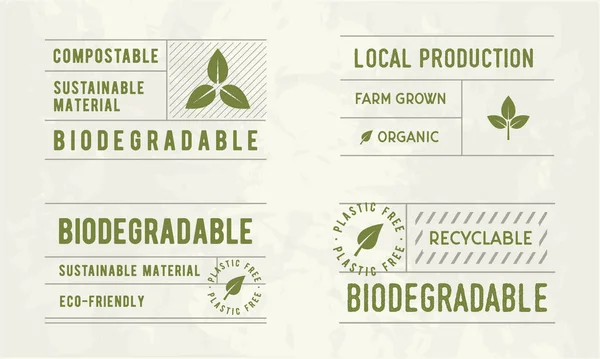Biyolojik Etiketler Hazır Biyolojik Çözünebilir Gübrelenebilir Vintage Etiketler Organik Ürünler Stok Vektör