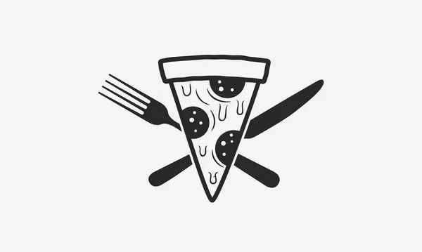 Pizza Dilimi Bıçak Çatal Ikonlu Pizza Logosu Antika Logo Pişiriyorum Vektör Grafikler