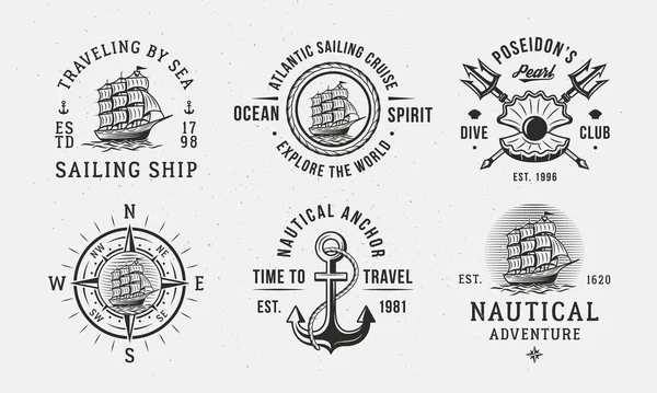 Vintage Hipster Modèles Logo Nautique Voile Voyage Mer Emblèmes Des Illustration De Stock