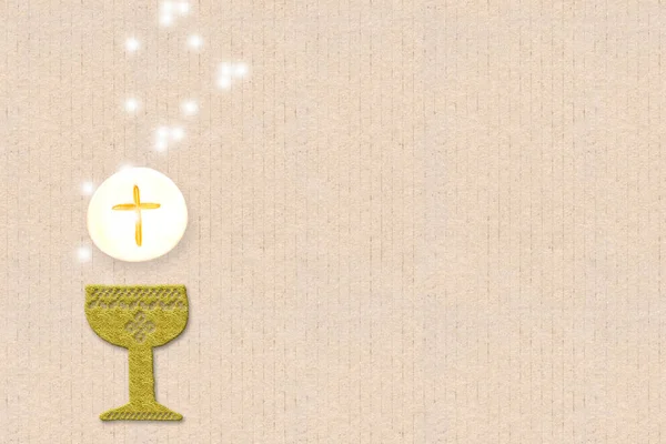 First Holy Communion Invitation Card Chalice Communion Host Handmade Paper 免版税图库图片