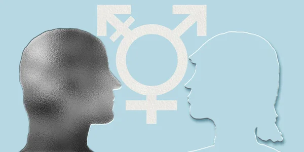 性别认同 焦虑症 变性观念 男性和女性身体及跨性别标志 — 图库照片