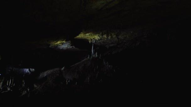 Beautiful View Underground Cave Illuminated Artificial Light — Stock videók