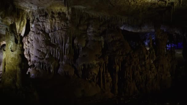 Beautiful View Underground Cave Illuminated Artificial Light — Vídeos de Stock