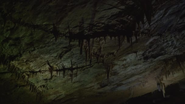 Beautiful View Underground Cave Illuminated Artificial Light — Stock videók