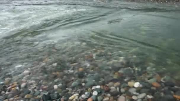 川の流れは青 水は石の上を流れる — ストック動画