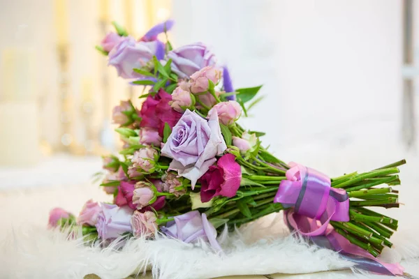 Bouquet Beautiful Multi Colored Roses Light Background Floristics — Stock Photo, Image