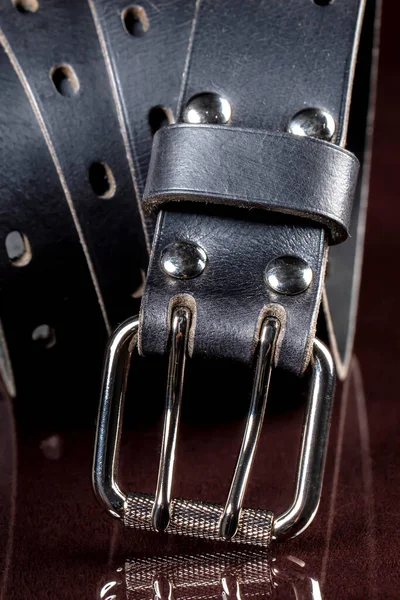 Black Leather Belt Dark Background Leather Products — Foto de Stock
