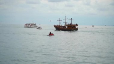 Georgia Batumi 10 08 2022. Vintage ships carry passengers by sea.