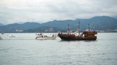 Georgia Batumi 10 08 2022. Vintage ships carry passengers by sea.