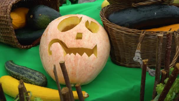 Pumpkin Carved Shape Halloween Head — Stockvideo