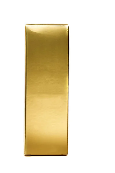 Caixa Papel Dourado Retangular Sobre Fundo Branco — Fotografia de Stock