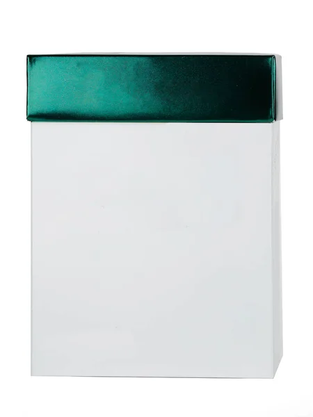 Bílá Papírová Krabička Zeleným Lesklým Víčkem — Stock fotografie