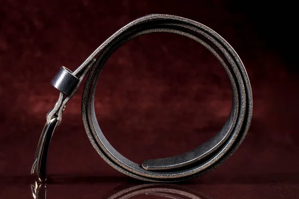 Black Leather Belt Dark Background Leather Products — 스톡 사진