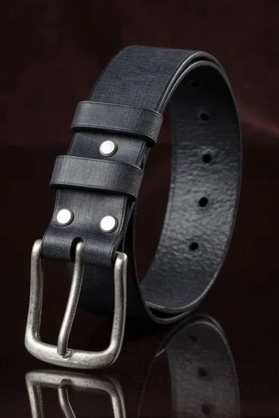 Black Leather Belt Dark Background Leather Products — Stockfoto