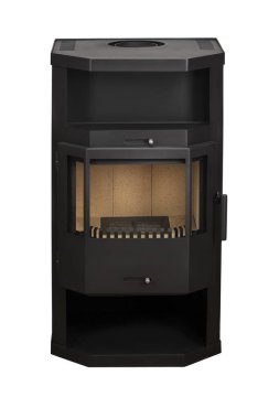 Metal ve ısıya dayanıklı camdan ısıtmak için modern şömineler. Beyaz arkaplanda katı yakıt kazanları izole edildi.