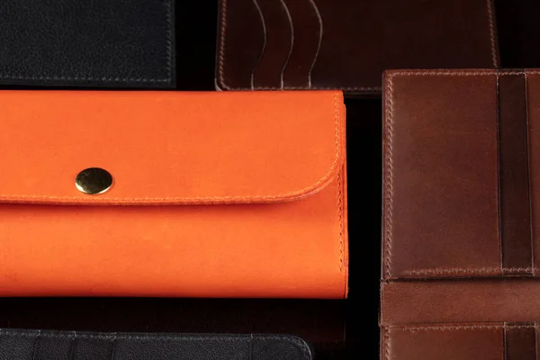 stock image Leather goods purse and wallet close-up.