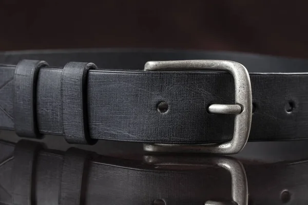 Black Leather Belt Dark Background Leather Products — Foto Stock