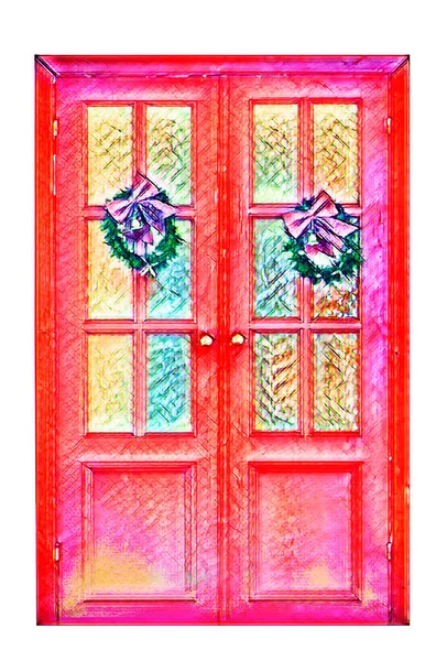 Red Christmas doors on a white background.