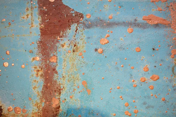 Die Textur Einer Rostigen Eisenoberfläche Wird Mit Blauer Farbe Übermalt — Stockfoto