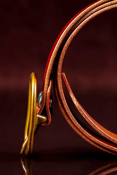 Part Brown Leather Belt Buckle Dark Background — Foto de Stock