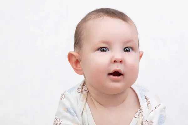 Six Month Old Baby White Background Happy Boy Mid Range — Stock Photo, Image