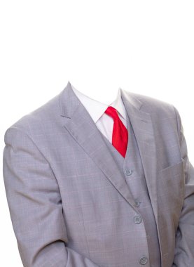 Beyaz arka planda kafa izole edilmemiş iş gri klasik takım elbise.