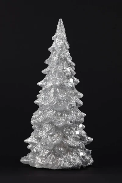 Composição Natal Árvore Prata Sobre Fundo Preto Boas Festas Conceito — Fotografia de Stock