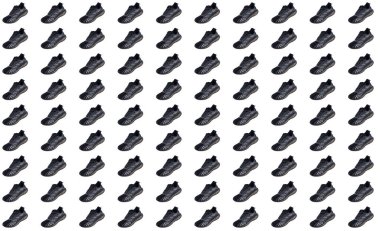 Siyah spor ayakkabılı arka plan. Sıralı sıralı spor ayakkabıları.