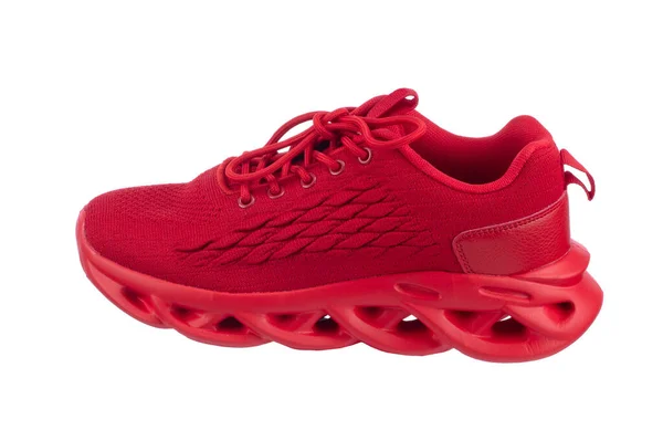 Кросівки Червоної Ганчірки Гофрованою Підошвою Білому Тлі Спортивне Взуття — стокове фото