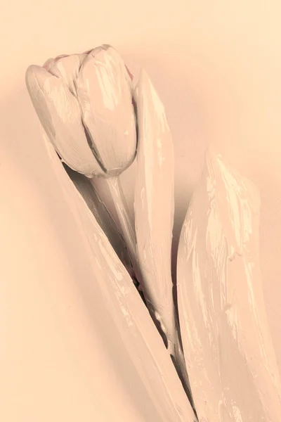 クリーミーなベージュの背景にベージュのチューリップ スキンケア クリームの創造的なコンセプト — ストック写真