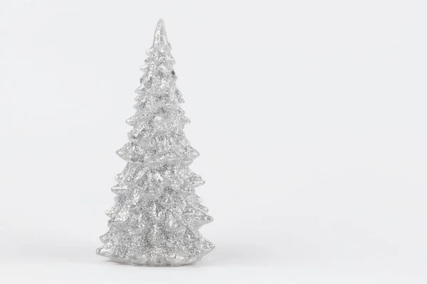 Karácsonyi Kompozíció Ezüst Karácsonyfa Ezüst Háttérrel Kellemes Ünnepeket Minimális Újévi — Stock Fotó