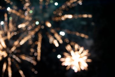 On a black background bokeh from explosions of colorful fireworks.